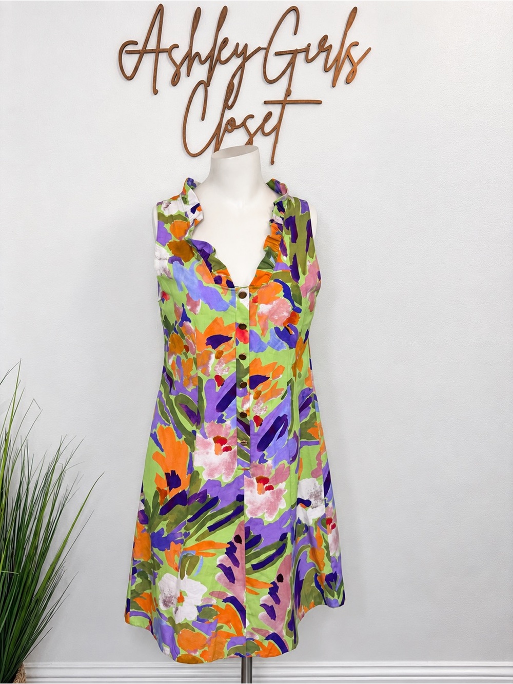 Tyler Böe Multi Floral Ruffle Neck Dress Size M NWT